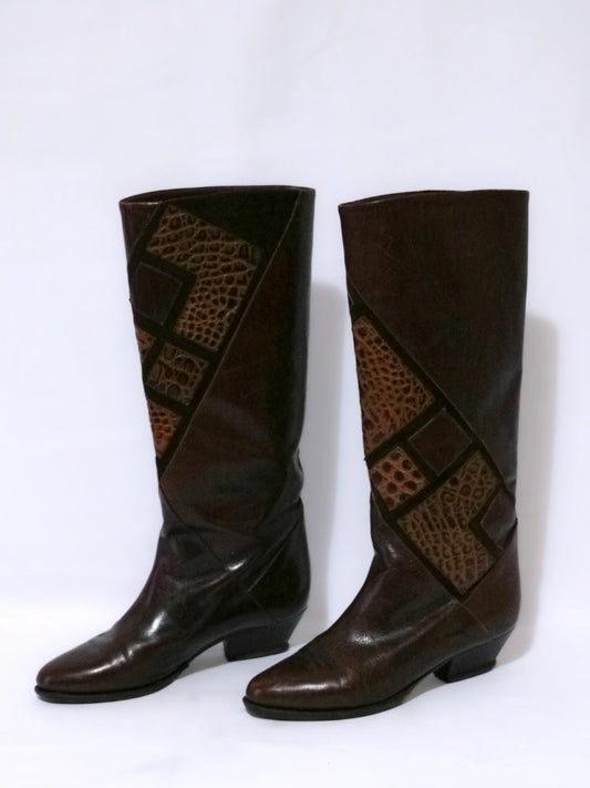 BOTTES EN CUIR MARRON AVEC INSERTS